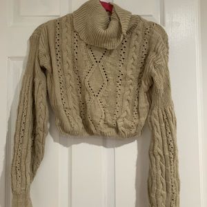 Cropped knit turtleneck sweater
